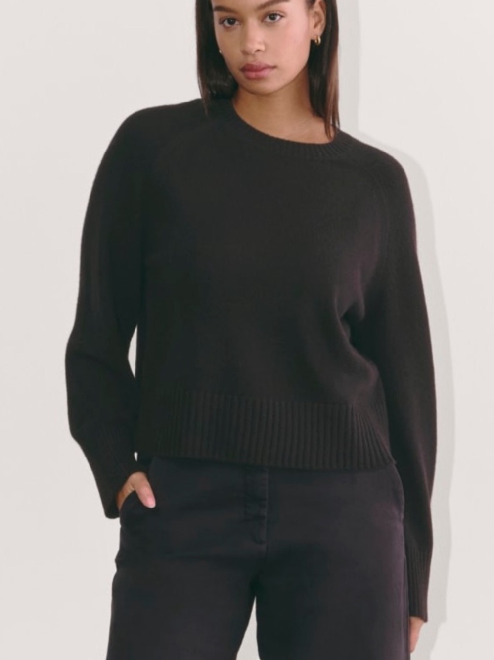 NWT Everlane The Recycled Cashmere Boxy Crew Sweater Black Long Sleeves